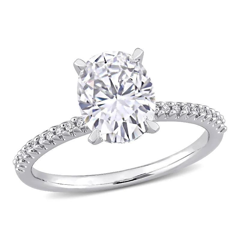 Rings with birthstone clusters for personalization -Miadora 14k White Gold 3ct TGW Created White Sapphire & 1/10ct TDW Diamond Solitaire Engagement Ring