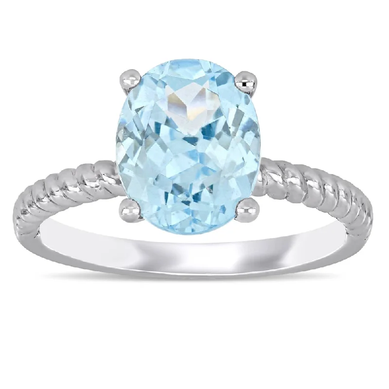 Rings with vine-wrapped bands for nature -Miadora 14k White Gold Oval-Cut Aquamarine Solitaire Twist Ring