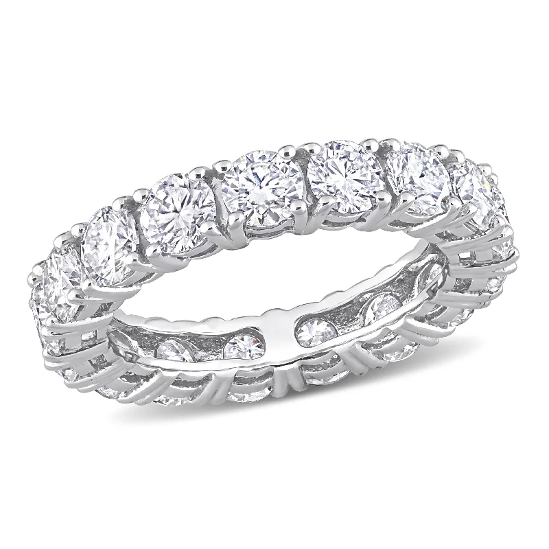 Rings with rainbow moonstone for color play -Miadora 3 7/8ct TGW Created Moissanite Full-Eternity Band Ring in 10k White Gold