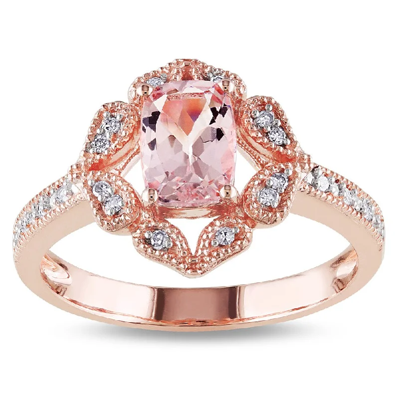 Rings with double bands for modern twist -Miadora Rose Gold Cushion-cut Morganite and 1/10ct TDW Diamond Ring