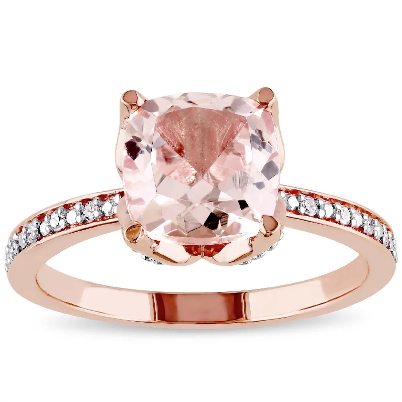 Rings with blue quartz for cool tones -Miadora Signature Collection 10k Rose Gold Morganite and Diamond Accent Engagement Ring