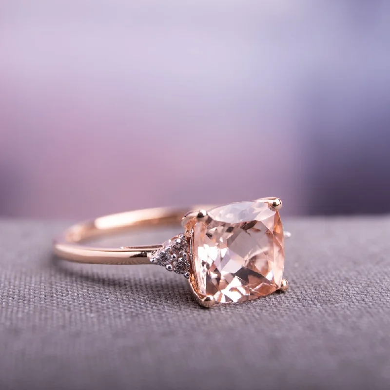 Rings with coral stones for vibrant pop -Miadora Signature Collection 14k Rose Gold Cushion-cut Morganite and Diamond Accent Cocktail Ring