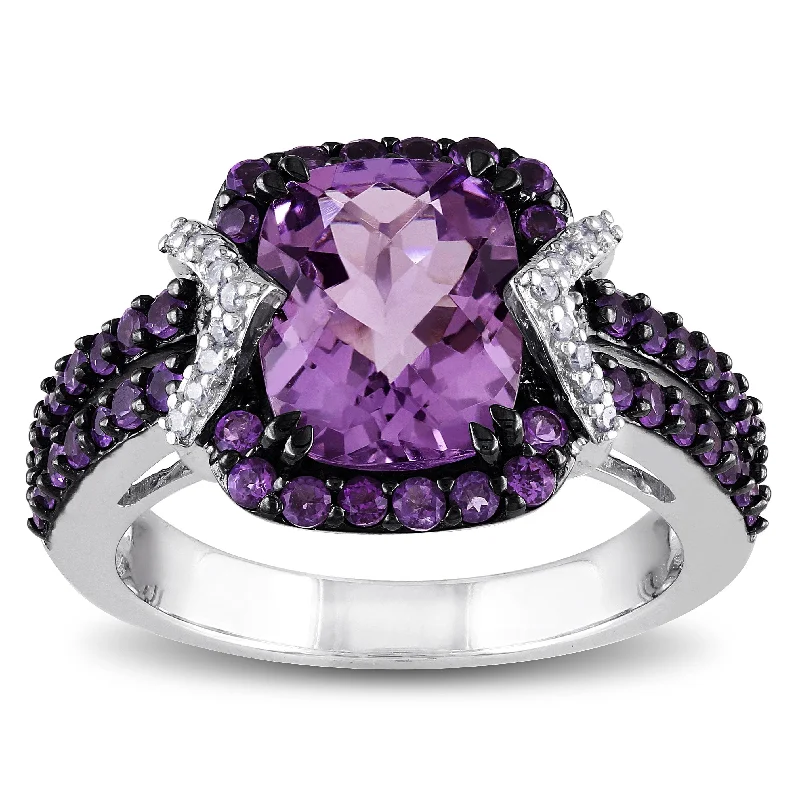 Rings with bold ruby stones for drama -Miadora Sterling Silver Amethyst 1/6ct TDW Diamond Ring (HI, I2I3)