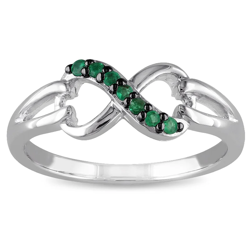 Rings with moonstone gems for ethereal glow -Miadora Sterling Silver Emerald Infinity Promise Ring