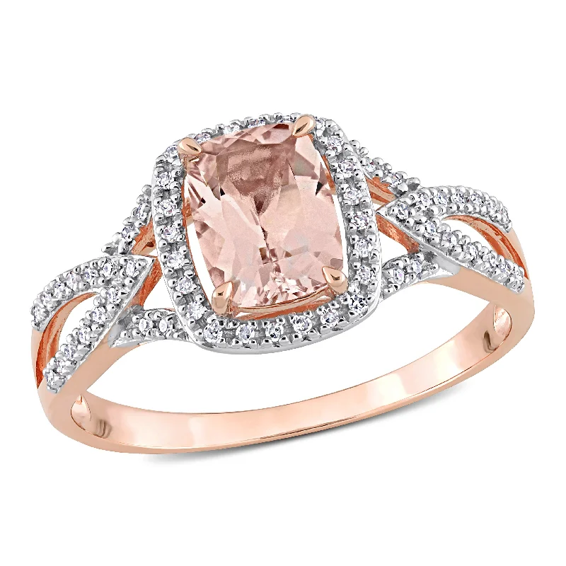 Rings with raw topaz for icy charm -Mimi & Max 1 1/3ct TGW Cushion-Cut Morganite and 1/6ct TDW Diamond Crossover Ring in 10k Rose Gold