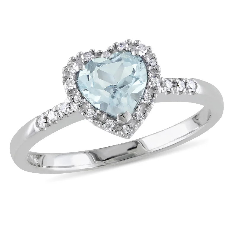 Minimalist rings with tiny diamond dot accents -Mimi & Max 1/10ct TDW Diamond and Aquamarine Heart Halo Ring in Sterling Silver