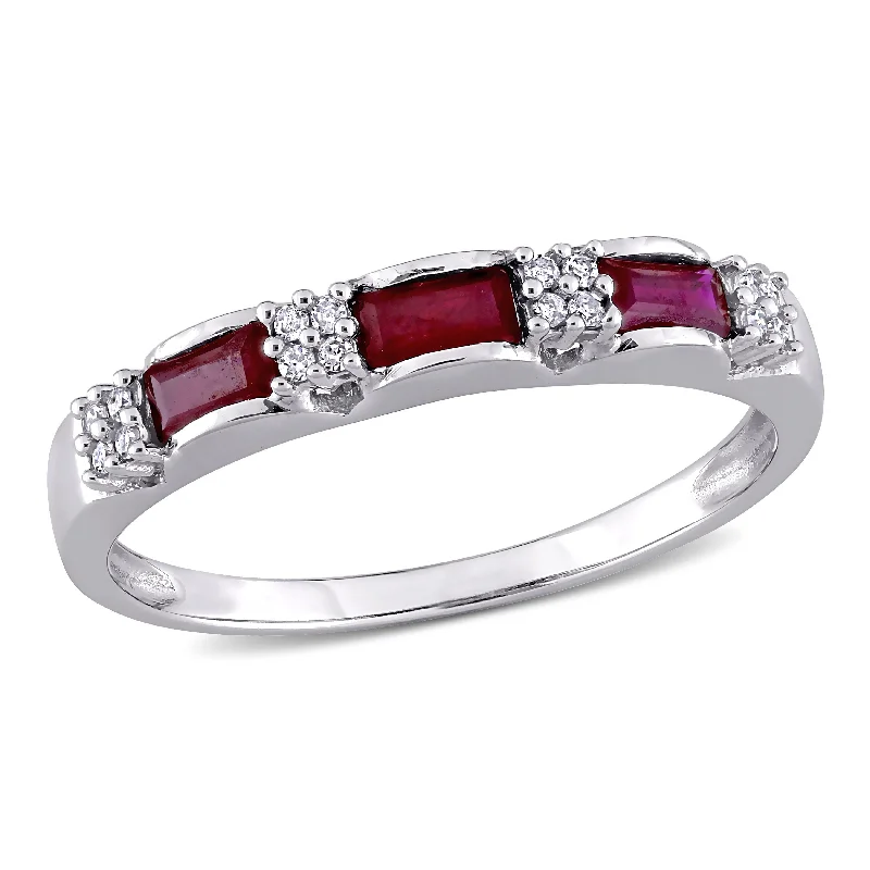 Rings with pave-set gemstones for brilliance -Mimi & Max 1/2ct TGW Ruby and Diamond Accent Eternity Ring in 10k White Gold