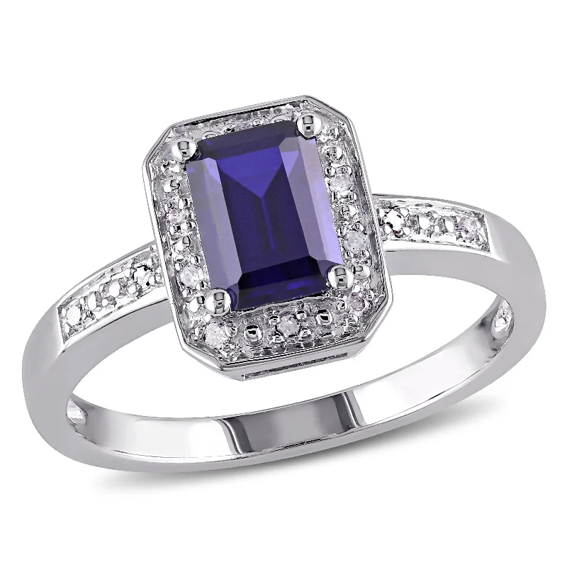 Rings with tourmaline gems for bold hues -Mimi & Max 1 3/5ct TGW Emerald Cut Created Blue Sapphire and Diamond Accent Ring in Sterling Silver