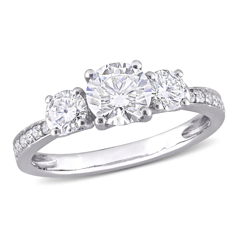 Rings with shield-shaped stones for boldness -Mimi & Max 1 3/8ct DEW Created Moissanite 3-Stone Engagement Ring in 10k White Gold