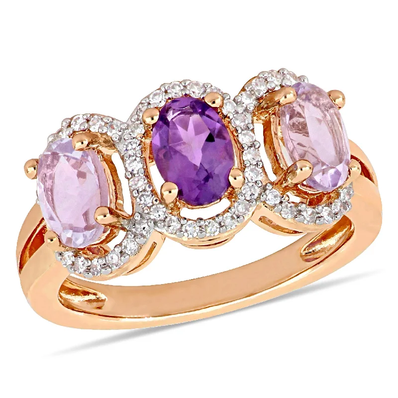 Rings with knot motifs for symbolic love -Mimi & Max 1 5/8 CT TGW Oval-Cut African-Amethyst & Rose de France