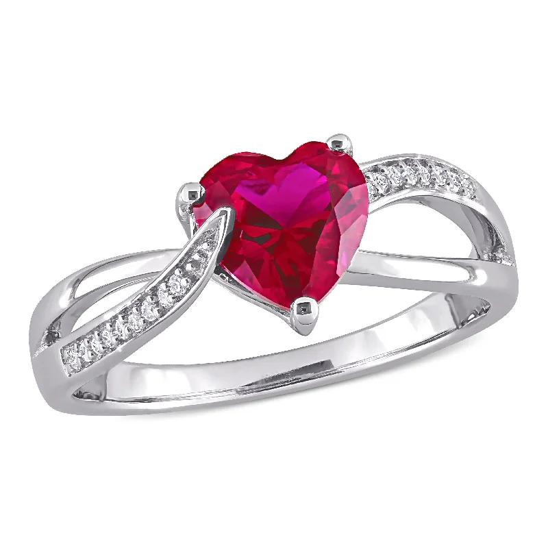 Rings with natural amber for warm glow -Mimi & Max 1 5/8ct TGW Created Ruby and Diamond Heart Crossover Ring in Sterling Silver