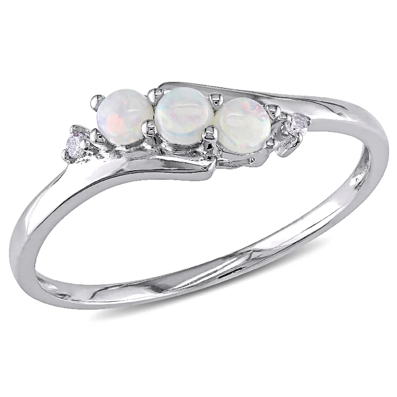 Rings with sleek black agate for edge -Mimi & Max 1/5ct TGW Opal and Diamond Accent 3-Stone Ring in 10k White Gold