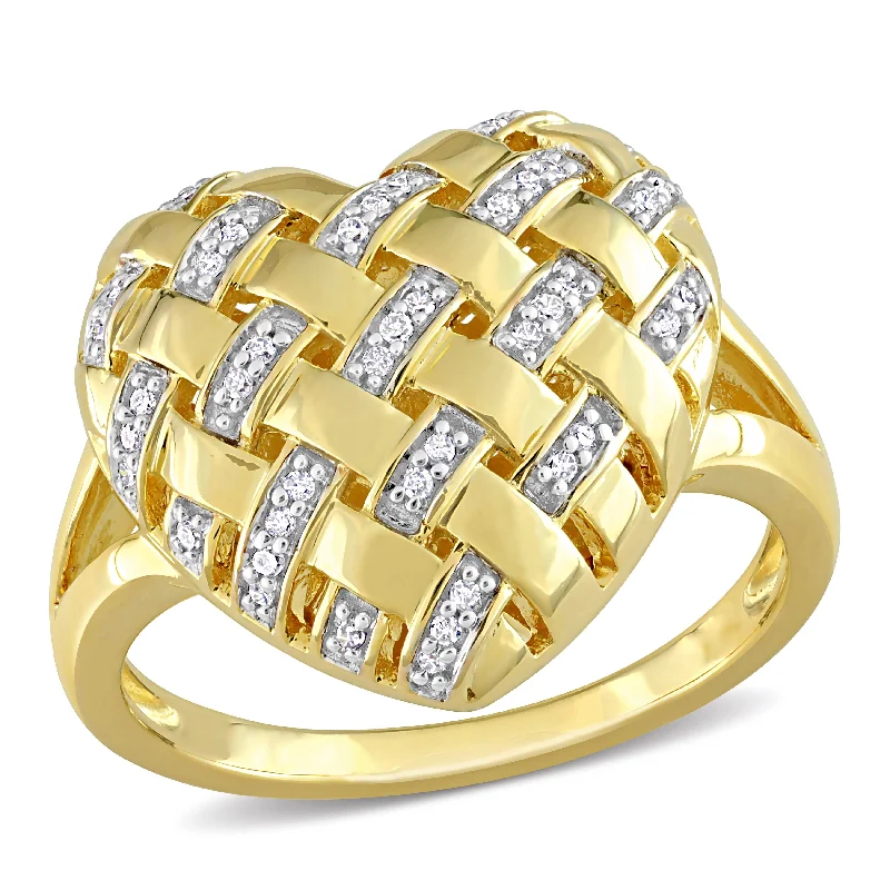 Rings with tiger eye for warm tones -Mimi & Max 1/8ct TDW Diamond Lattice Heart Split-Shank Ring in Yellow Plated Sterling Silver