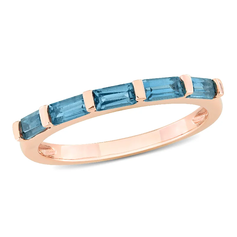 Rings with channel-set turquoise for color -Mimi & Max 1ct TGW Baguette-Cut London Blue Topaz Semi-Eternity Ring in 10k Rose Gold