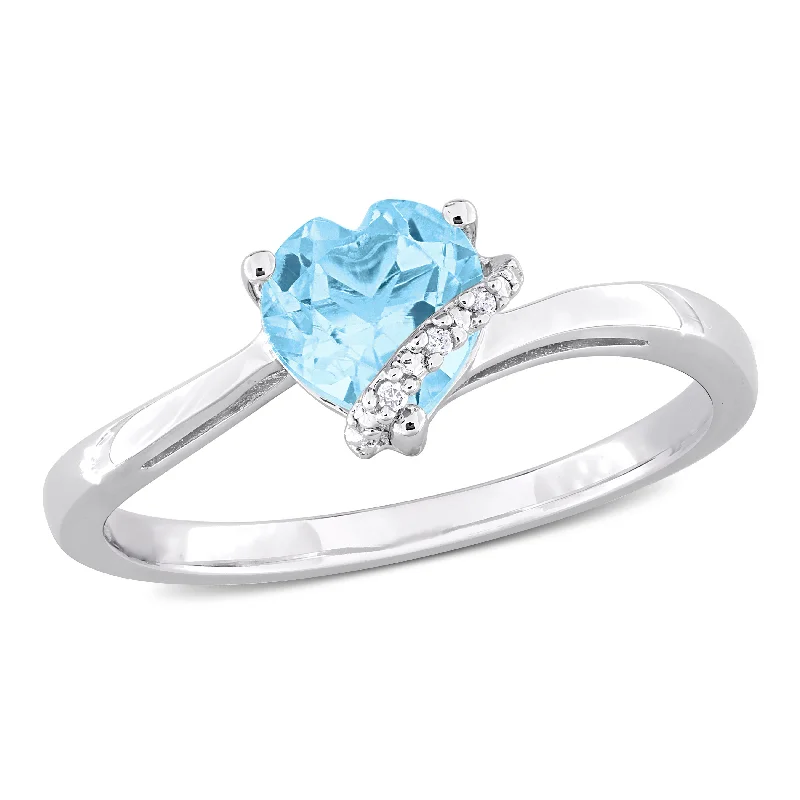 Rings with hexagon-cut stones for trendiness -Mimi & Max 1ct TGW Heart Shape Sky Blue Topaz and Diamond Accent Wrap Ring in Sterling Silver