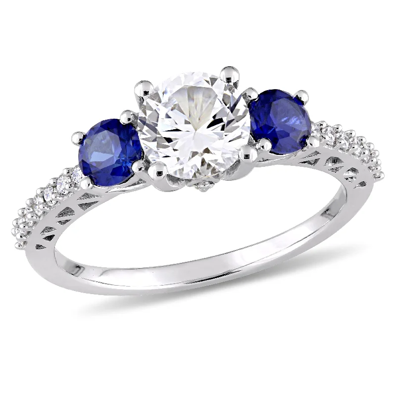 Bold rings with oversized amethyst gemstones -Mimi & Max 2ct TGW Created White and Blue Sapphire and 1/7ct TDW Diamond 3-Stone Engagement Ring in 10k White Gold