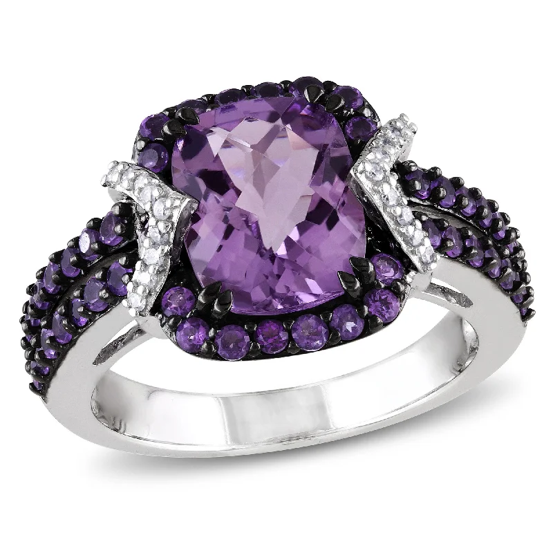 Rings with rough sapphire for rugged chic -Mimi & Max 3 1/3ct TGW Emerald Cut Amethyst and 1/10ct TDW Diamond Ring in Sterling Silver