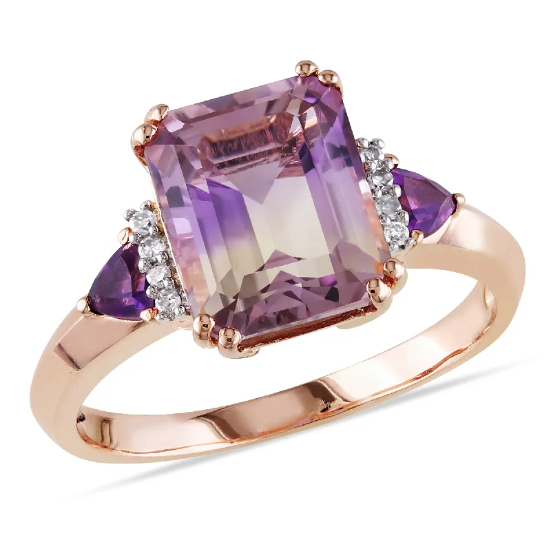 Rings with rough opal for organic shine -Mimi & Max 3 2/5 CT TGW Emerald Cut Ametrine, Amethyst and Diamond Accent Ring