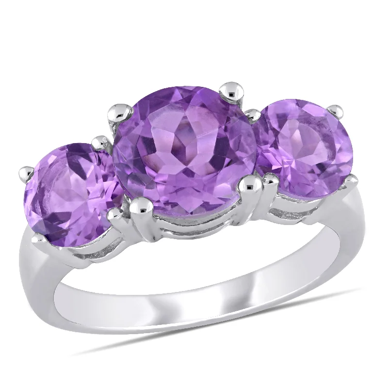 Rings with branch-inspired bands for organic -Mimi & Max 3 3/8ct TGW Amethyst 3-Stone Ring in Sterling Silver