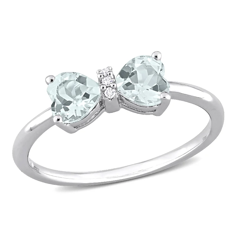 Rings with branch-inspired bands for organic -Mimi & Max 3/4 CT TGW Heart Aquamarine and Diamond Accent Bow Ring in Sterling Silver