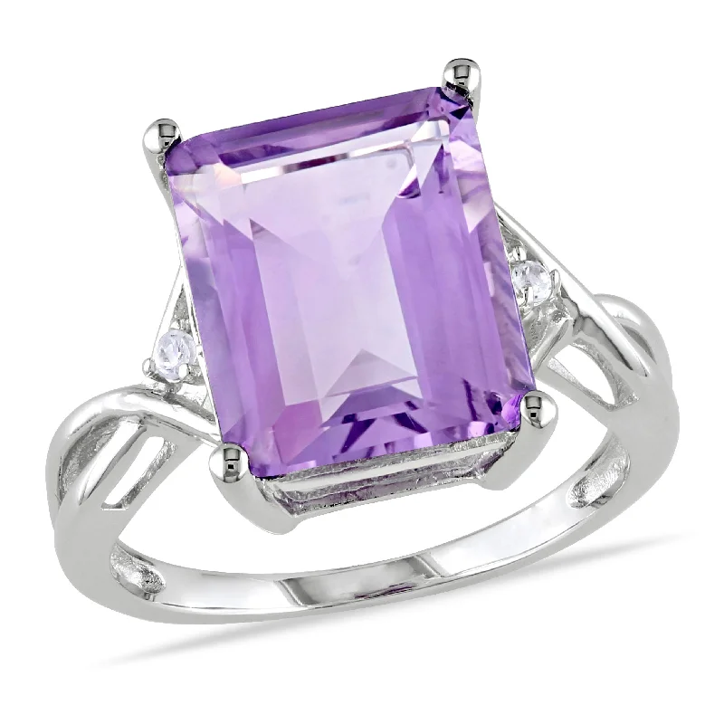 Rings with herkimer diamonds for raw clarity -Mimi & Max 5 7/8 CT TGW Emerald Cut Amethyst White Topaz Ring in Sterling Silver