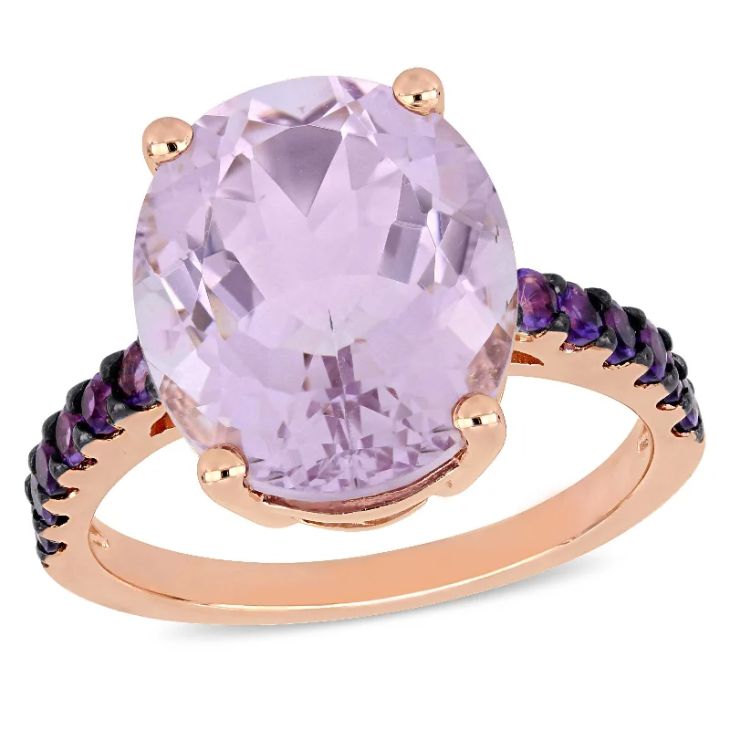 Rings with raw jade for natural calm -Mimi & Max 7 7/8ct TGW Oval-Cut Amethyst & Rose de France Ring in Rose Silver