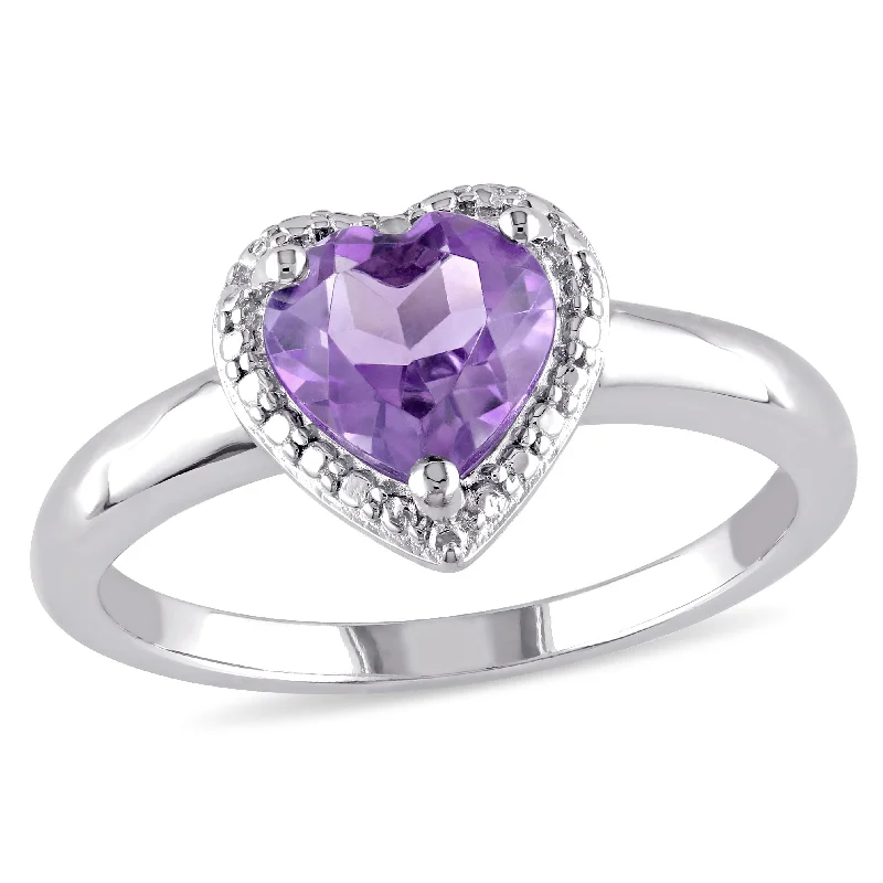 Rings with mandala engravings for spiritual vibe -Mimi & Max Amethyst Heart Halo Ring in Sterling Silver