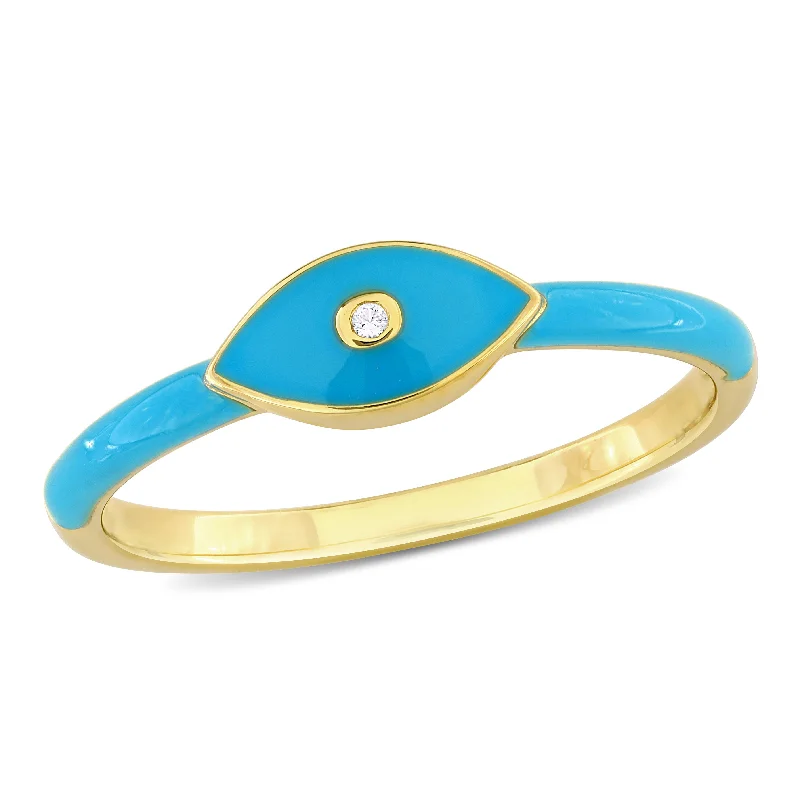 Rings with blue quartz for cool tones -Mimi & Max Created White Sapphire Enamel Ring in Yellow Plated Sterling Silver