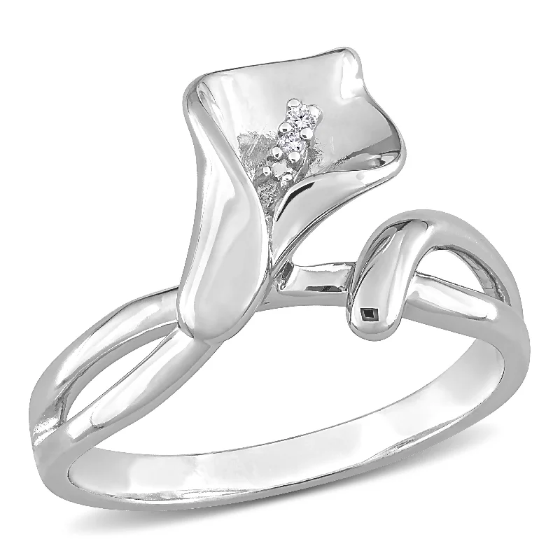 Rings with double bands for modern twist -Mimi & Max Diamond Accent Calla Lily Ring in Sterling Silver