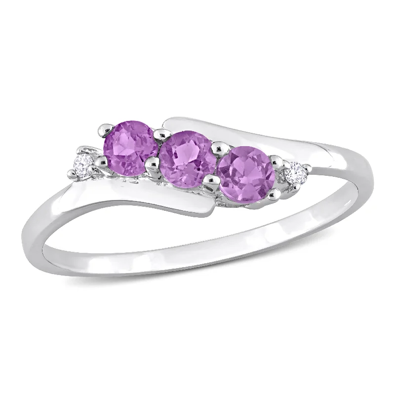 Rings with blue quartz for cool tones -Mimi & Max Diamond and Amethyst 3-Stone Ring in 10k White Gold