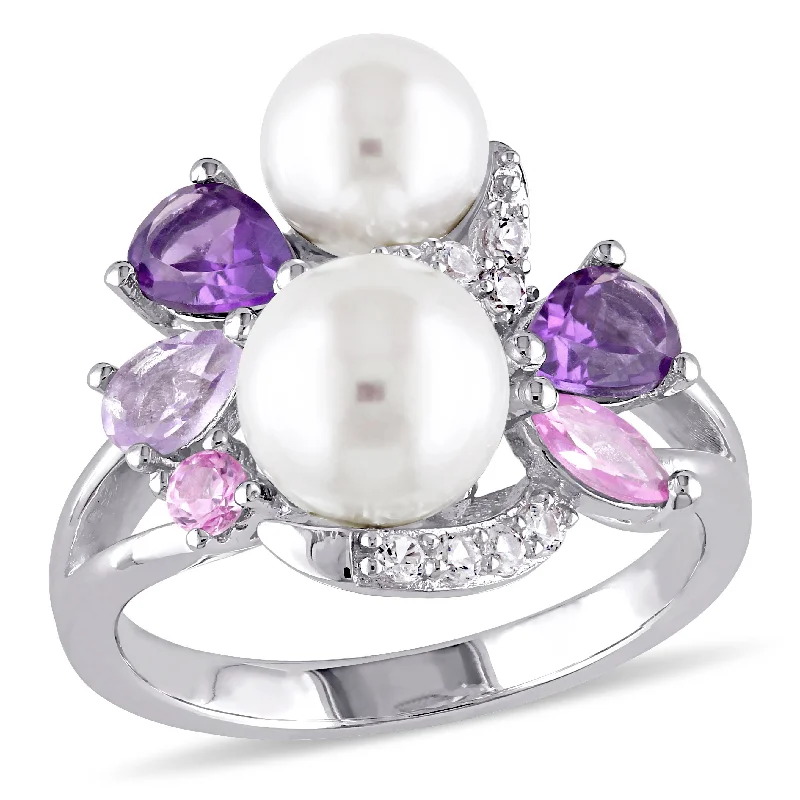 Rings with branch-inspired bands for organic -Mimi & Max White Cultured Freshwater Pearl Ring with Amethyst