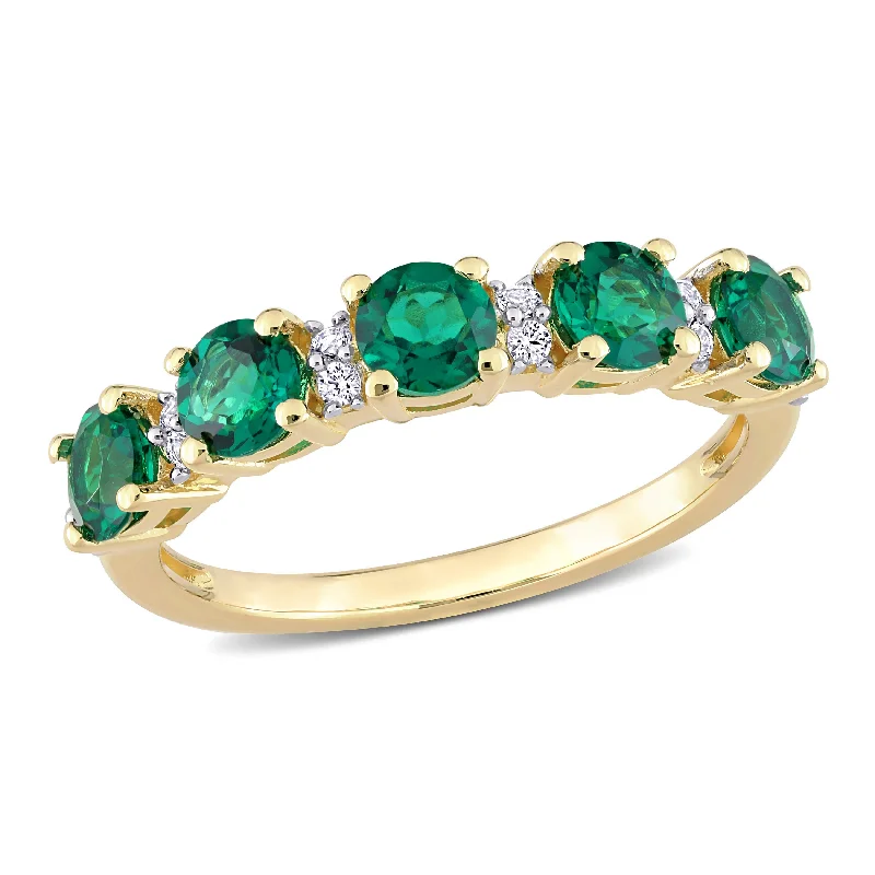 Rings with channel-set turquoise for color -Mimi & Max Women's 1 2/5ct TGW Created Emerald and Created White Sapphire Semi Eternity Ring in Yellow Gold Plated Sterling Silver