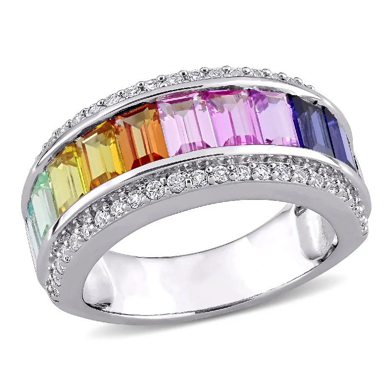 Rings with polished tourmaline for vibrant shine -Mimi & Max Women's 3 7/8ct TGW Multi-Color Created Sapphire Eternity Ring in Sterling Silver