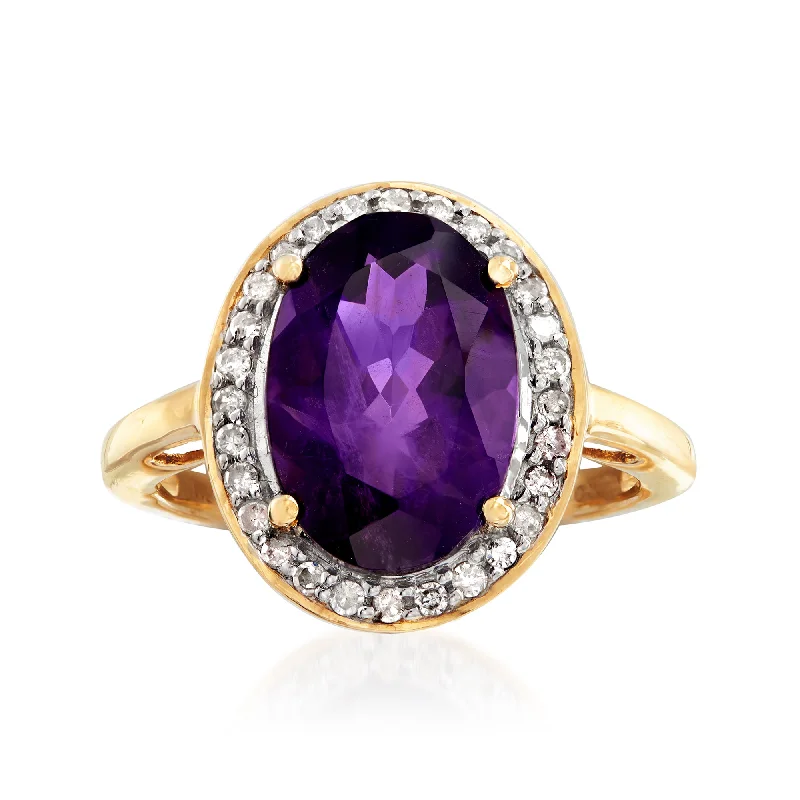 Stackable rings with mixed metal finishes -Ross-Simons Amethyst and . Diamond Ring in 14kt Yellow Gold