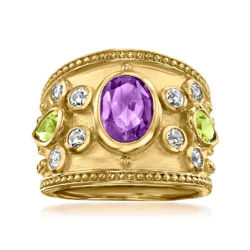 Rings with black diamond for striking contrast -Ross-Simons Amethyst and . Peridot Ring With . White Topaz in 18kt Gold Over Sterling