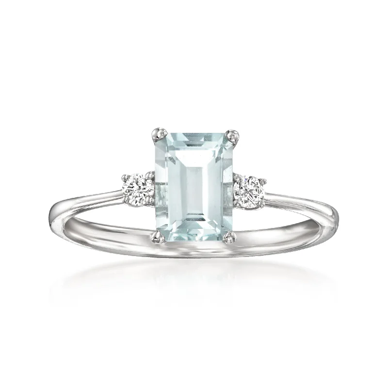 Rings with engraved constellations for stargazers -Ross-Simons Aquamarine Ring With Diamond Accents in 18kt White Gold