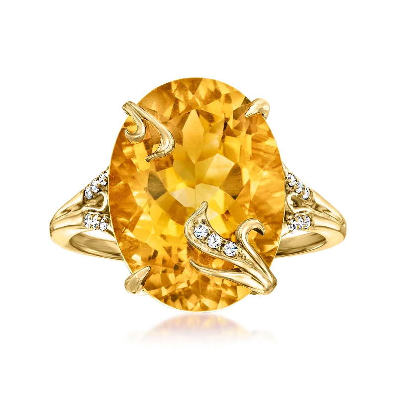 Rings with tiger eye for warm tones -Ross-Simons Citrine Ring With Diamond Accents in 18kt Gold Over Sterling