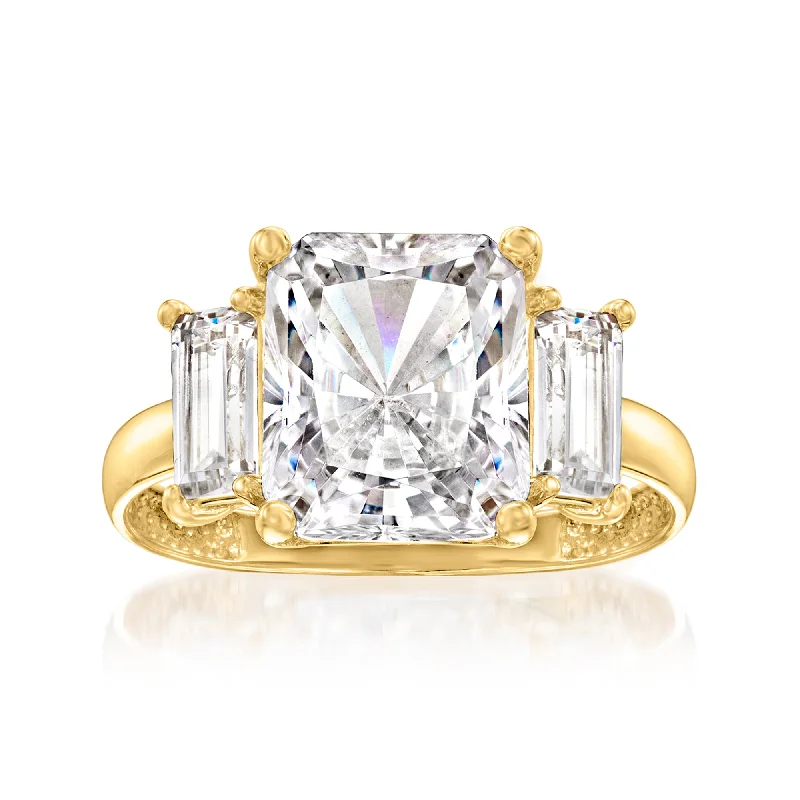 Rings with tourmaline gems for bold hues -Ross-Simons CZ 3-Stone Ring in 14kt Yellow Gold