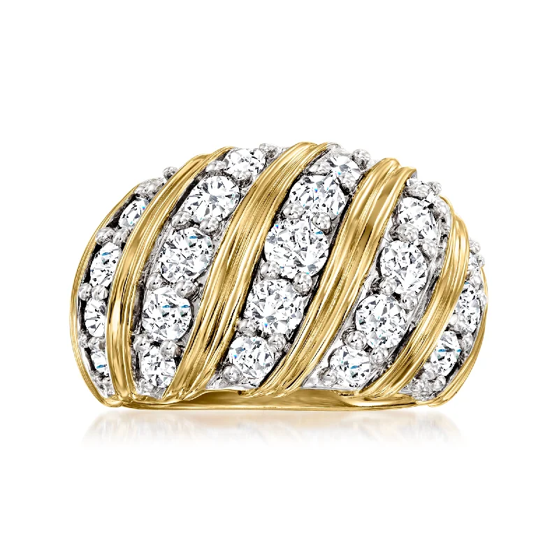 Rings with aventurine gems for green luck -Ross-Simons Diamond Striped Ring in 14kt Yellow Gold