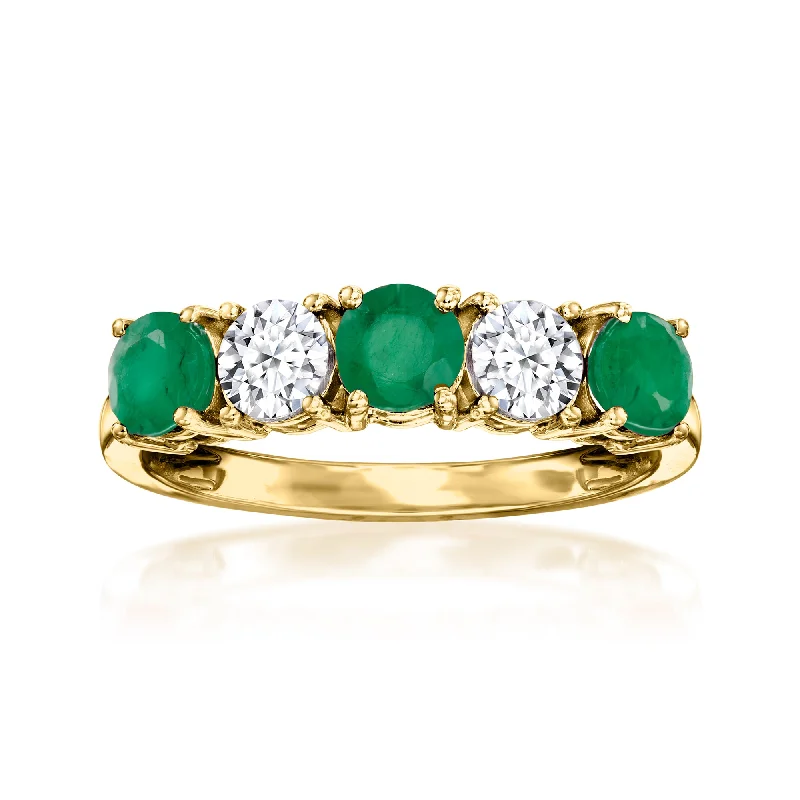 Rings with moonstone gems for ethereal glow -Ross-Simons Emerald and . Lab-Grown Diamond Ring in 14kt Yellow Gold