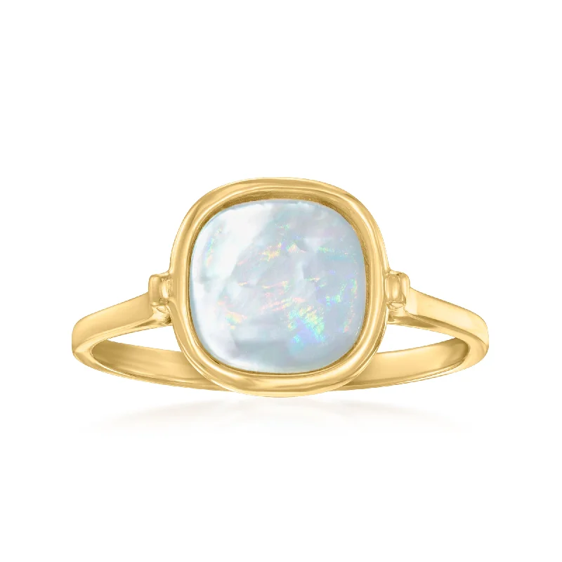 Rings with raw citrine for sunny charm -Ross-Simons Italian Mother-Of-Pearl Ring in 14kt Yellow Gold