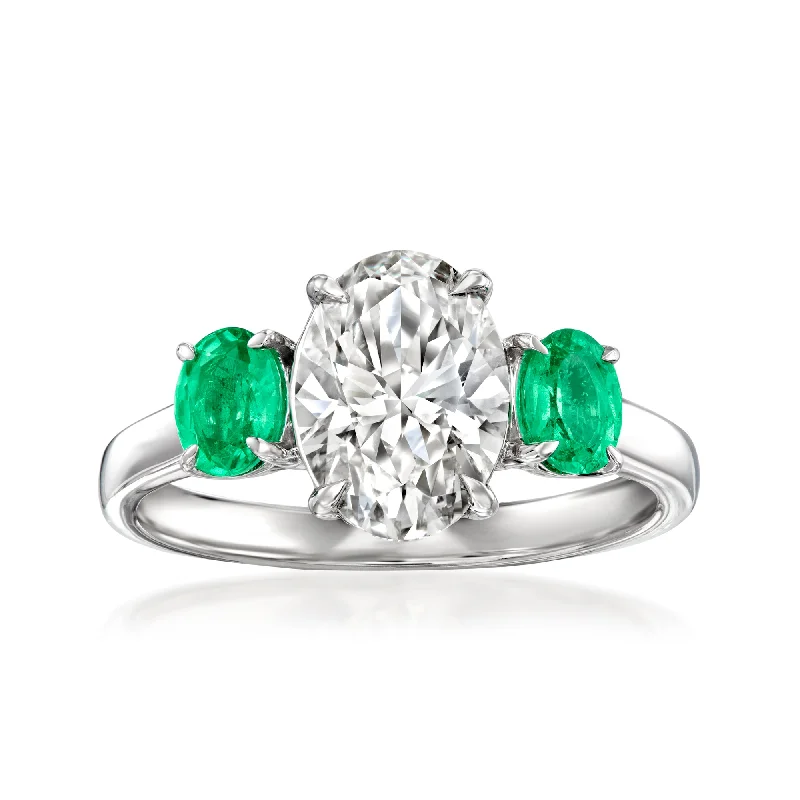 Rings with rough peridot for green texture -Ross-Simons Lab-Grown Diamond Ring With . Emeralds in 14kt White Gold