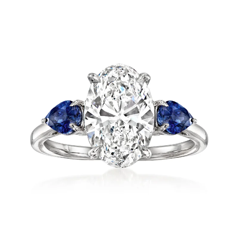 Rings with labradorite stones for mystic flash -Ross-Simons Lab-Grown Diamond Ring With Sapphires in 14kt White Gold