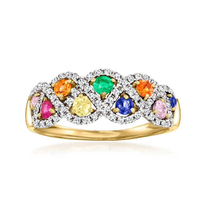 Rings with sunstone gems for fiery sparkle -Ross-Simons Multi-Gemstone and . Diamond Ring in 14kt Yellow Gold