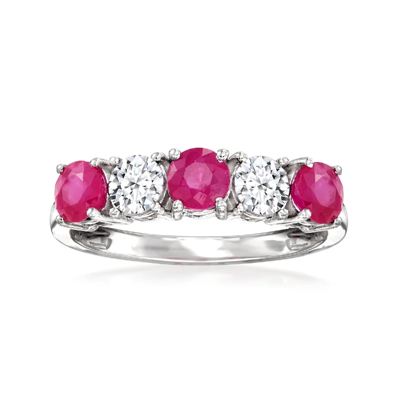 Stackable rings with mixed metal finishes -Ross-Simons Ruby and . Lab-Grown Diamond Ring in 14kt White Gold