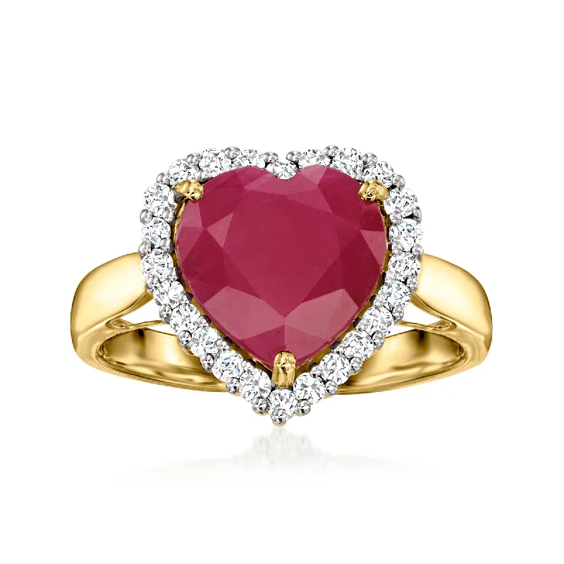 Handcrafted rings with raw emerald rough stones -Ross-Simons Ruby Heart Ring With . Diamonds in 14kt Yellow Gold