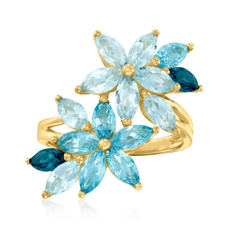 Simple rings with polished black onyx shine -Ross-Simons Tonal Blue Topaz Floral Ring in 18kt Gold Over Sterling