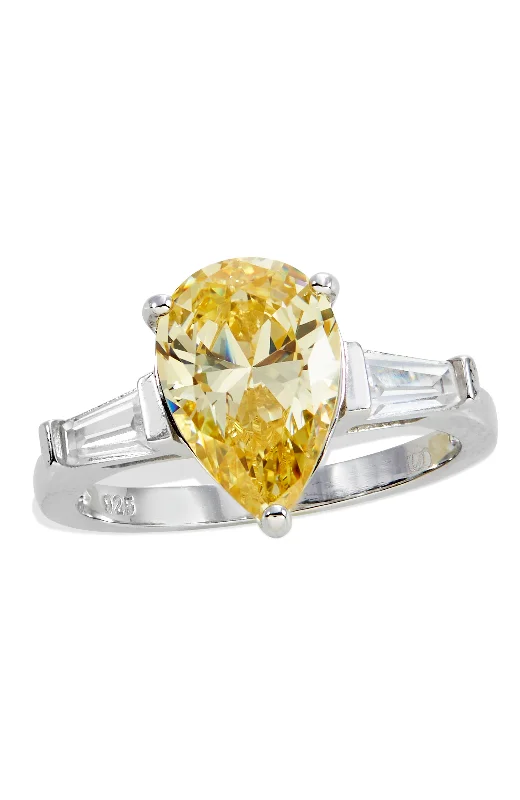 Stackable rings with mixed metal finishes -Sterling Silver Canary CZ Ring