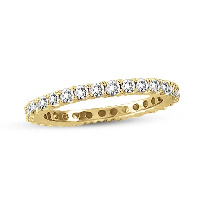 Rings with topaz stones for icy blue -Suzy Levian 14K Yellow Gold 1/2 ct TDW Diamond Eternity Band Ring