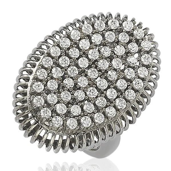 Rings with sunstone gems for fiery sparkle -Suzy Levian Blackened Sterling Silver Cubic Zirconia Pave Ring - Black White